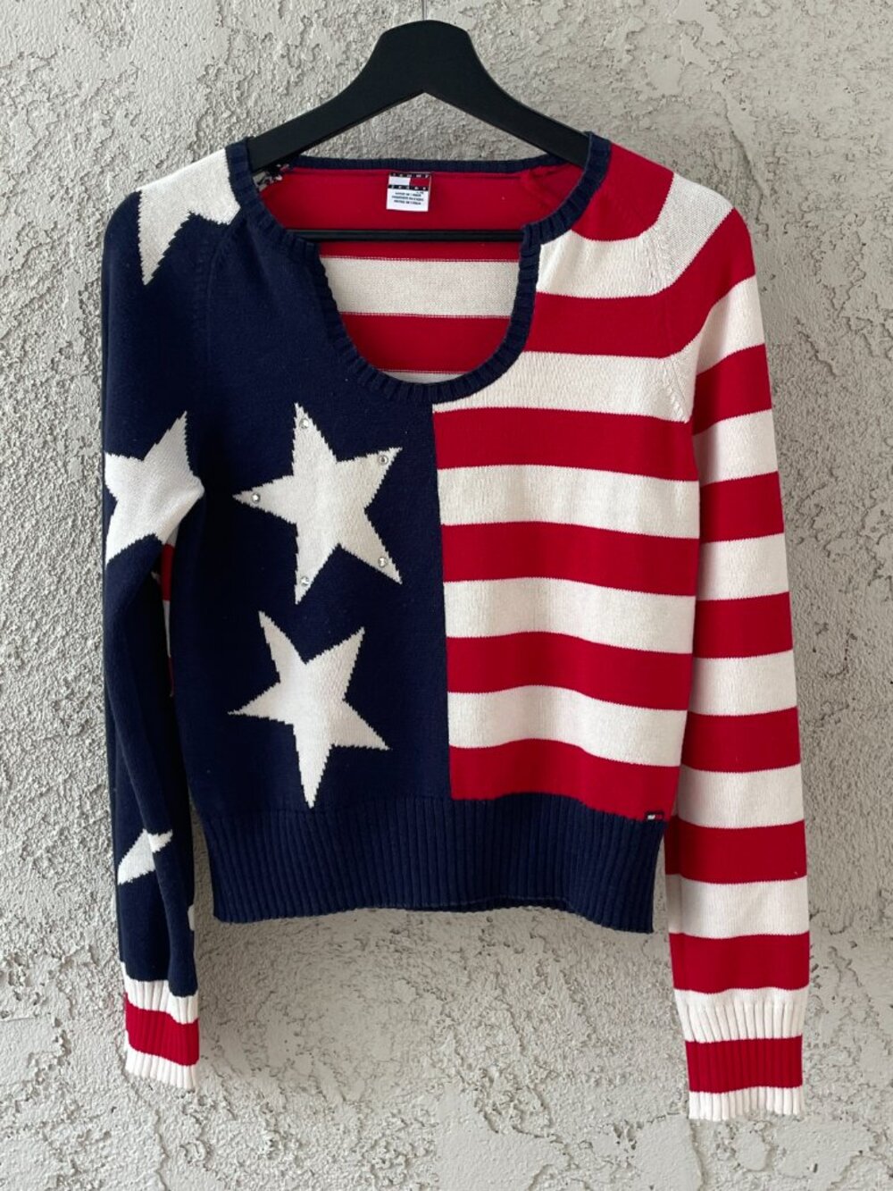 Vtg 2001 Tommy Jeans Flag Sweater XS Archive Americana Stars Stripes